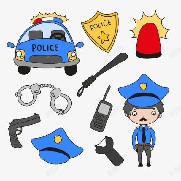 警察png免抠素材_新图网 https://ixintu.com 卡通 手铐 枪 警察 警笛