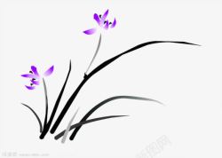紫色水墨花朵装饰素材
