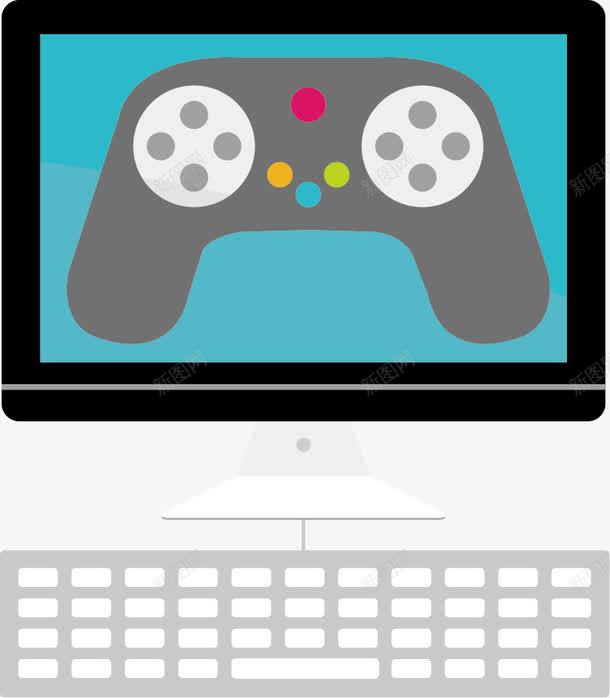 创意扁平化商务png免抠素材_新图网 https://ixintu.com 办公商务 卡通 商务 广告设计 扁平化 显示器 游戏手柄 键盘