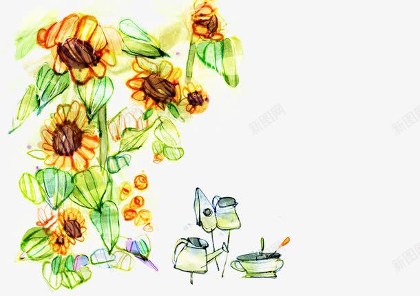 卡通手绘花纹png免抠素材_新图网 https://ixintu.com 卡通 向日葵 手绘 花纹 装饰