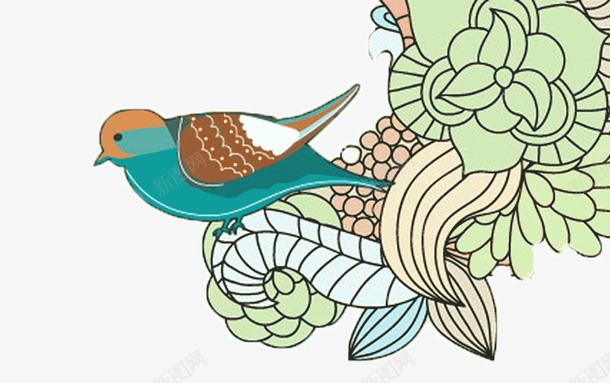 手绘百雀鸟插画png免抠素材_新图网 https://ixintu.com 中秋节 小鸟 手绘 插画 百雀鸟 花卉