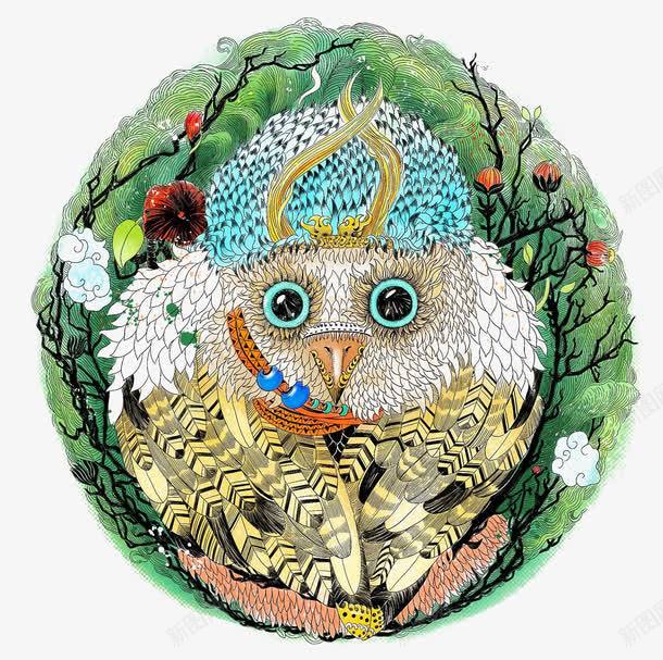 手绘猫头鹰图案png免抠素材_新图网 https://ixintu.com 创意背景花纹 手绘圆形图案 猫头鹰图案