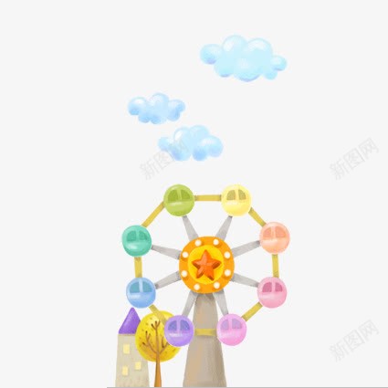 游乐园png免抠素材_新图网 https://ixintu.com 五角星 摩天轮 绿树