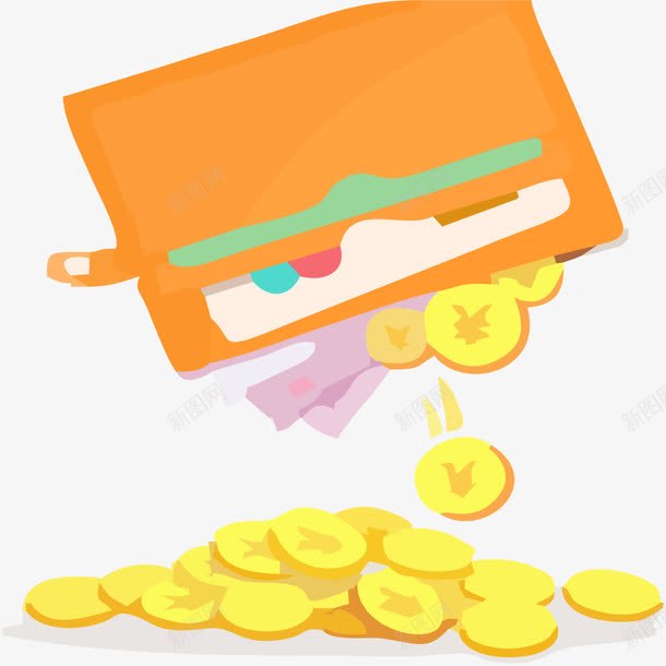 橙色钱包与金钱png免抠素材_新图网 https://ixintu.com 橙色 矢量素材 金钱png 钞票 钱包