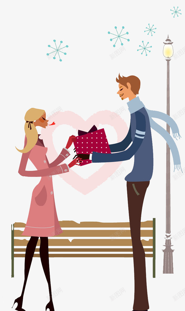 卡通情人节送礼物图png免抠素材_新图网 https://ixintu.com 创意的 卡通 展板 情人节 手绘 插图 路灯 送礼物