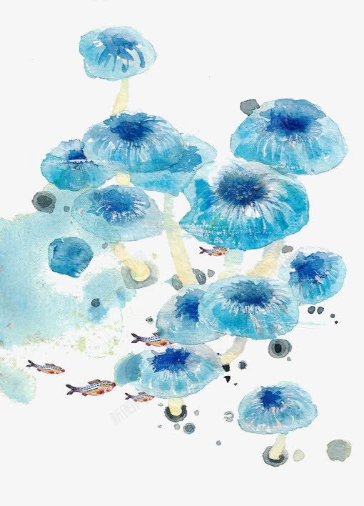 蓝色水母png免抠素材_新图网 https://ixintu.com 小雨 水母 蓝色 装饰