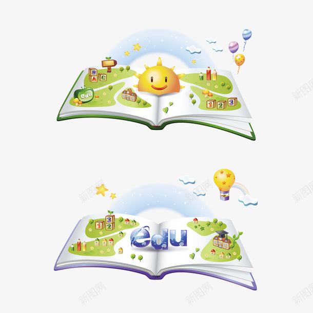 书中的世界矢量图ai免抠素材_新图网 https://ixintu.com 书 太阳 草地 矢量图