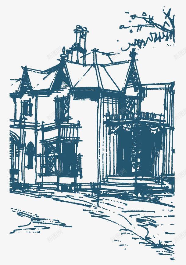 西方建筑png免抠素材_新图网 https://ixintu.com 简笔画 线条 蓝色 西方建筑