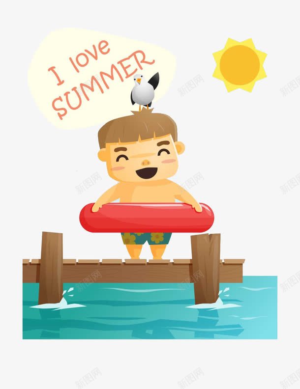 游泳的男孩png免抠素材_新图网 https://ixintu.com 卡通 手绘 泳圈 男孩