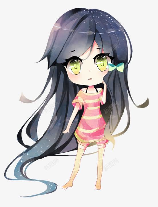 黑色长发手绘美女png免抠素材_新图网 https://ixintu.com 美女 长发 黑色
