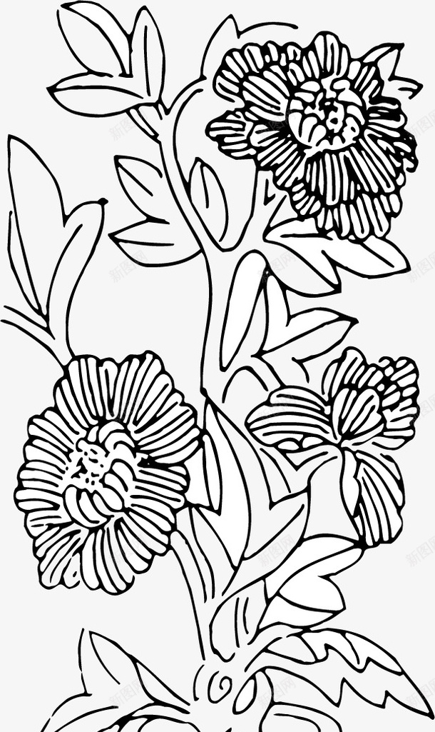 素描花朵图标png_新图网 https://ixintu.com 卡通 复古 手绘 简笔 素描 线条 花朵 花瓶 黑色