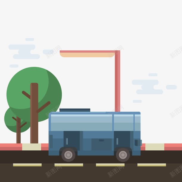 城市公共汽车png免抠素材_新图网 https://ixintu.com 公共汽车 城市 树木 道路