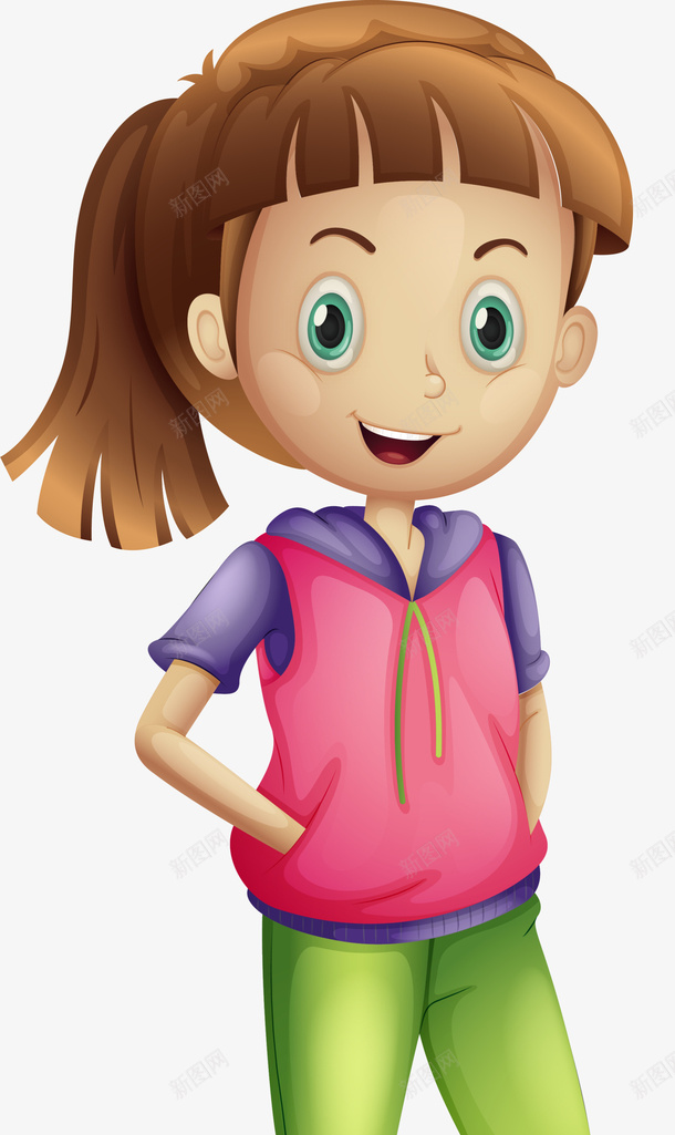 双手插袋的美丽女孩png免抠素材_新图网 https://ixintu.com 双手插袋 呆萌 大眼睛 开心 美丽女孩 马尾辫