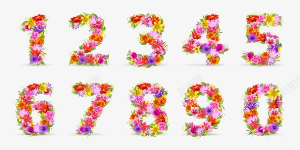 花朵组成的数字png免抠素材_新图网 https://ixintu.com 艺术字 花体字 花卉 花朵 阿拉伯数字