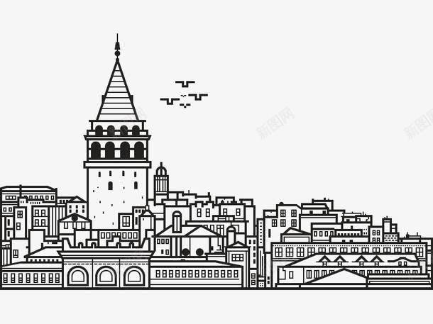 手绘城市剪影png免抠素材_新图网 https://ixintu.com 城市 手绘黑白 简约
