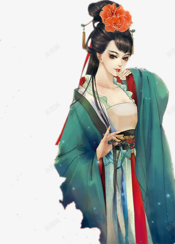 柔媚绿衣美女古风手绘png免抠素材_新图网 https://ixintu.com 古风 柔媚 绿衣 美女