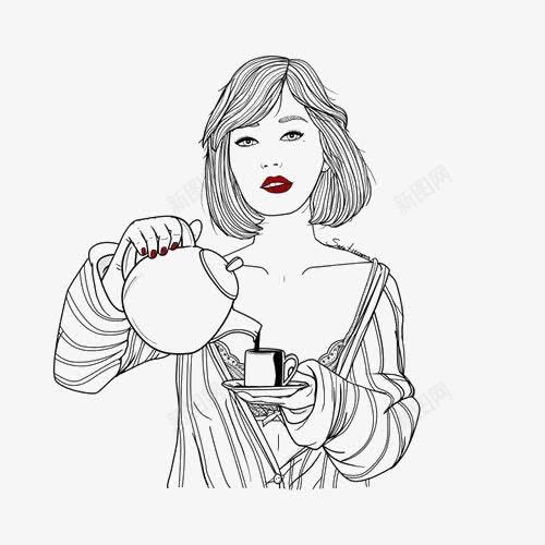 倒茶的人png免抠素材_新图网 https://ixintu.com 倒茶 女人 时尚 短发 红唇