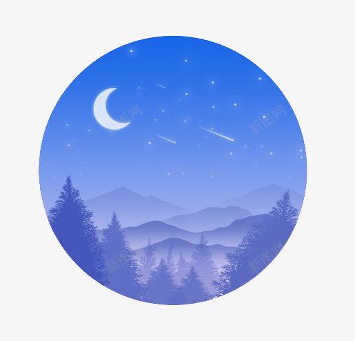 蓝色夜空png免抠素材_新图网 https://ixintu.com 卡通 圆形 夜空 彩色 手绘 水彩 蓝色 装饰