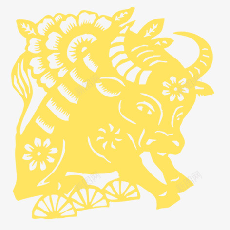 牛png免抠素材_新图网 https://ixintu.com 剪纸 牛 窗花 装饰 金色