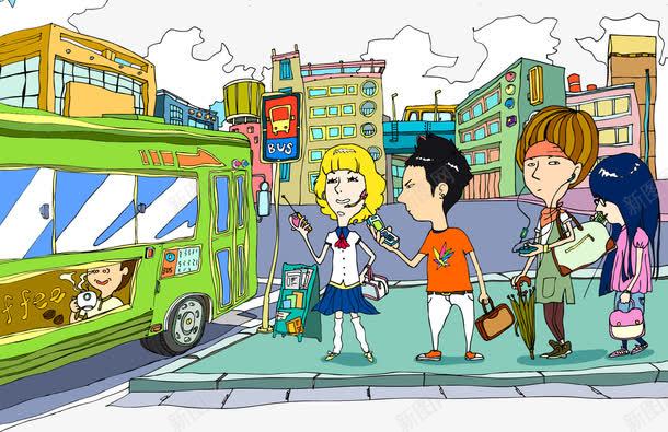 卡通公交站台排队png免抠素材_新图网 https://ixintu.com 公车 排队 站台