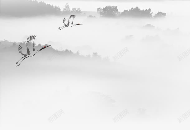 风景白鹤png免抠素材_新图网 https://ixintu.com 国画 水墨 白鹤 风景