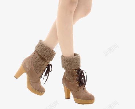 针织绒面牛皮女中筒靴png免抠素材_新图网 https://ixintu.com 中筒 产品实物 时尚 舒适 鞋靴