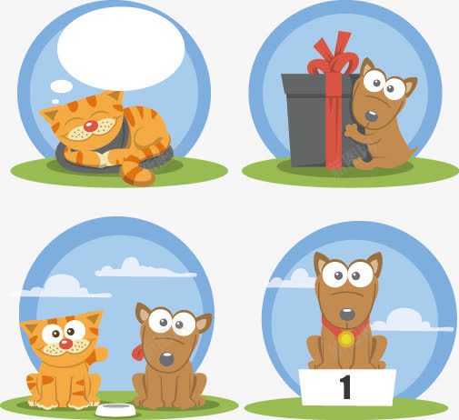 手绘卡通猫狗png免抠素材_新图网 https://ixintu.com 卡通 可爱 手绘 狗 猫