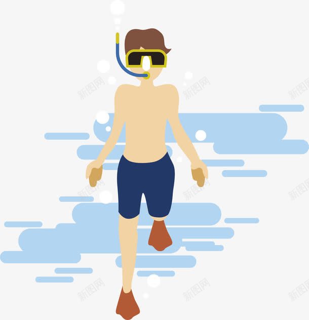 潜水男孩png免抠素材_新图网 https://ixintu.com 墨镜 手绘 护目镜 海洋 潜水 管子 蓝色中裤