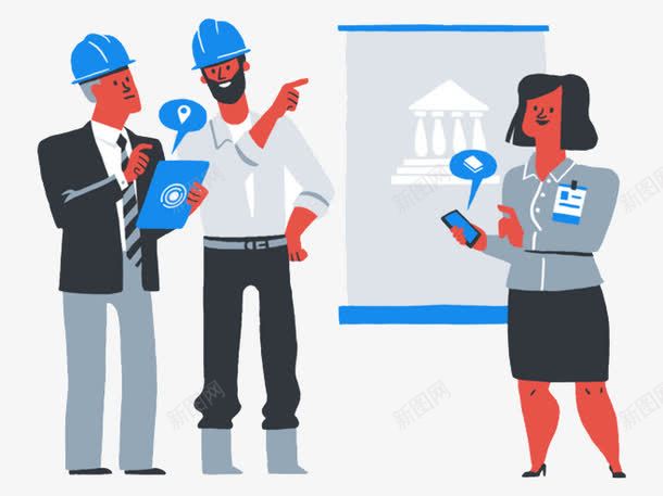 工人png免抠素材_新图网 https://ixintu.com 卡通人物 商讨 插画 施工人员 记录