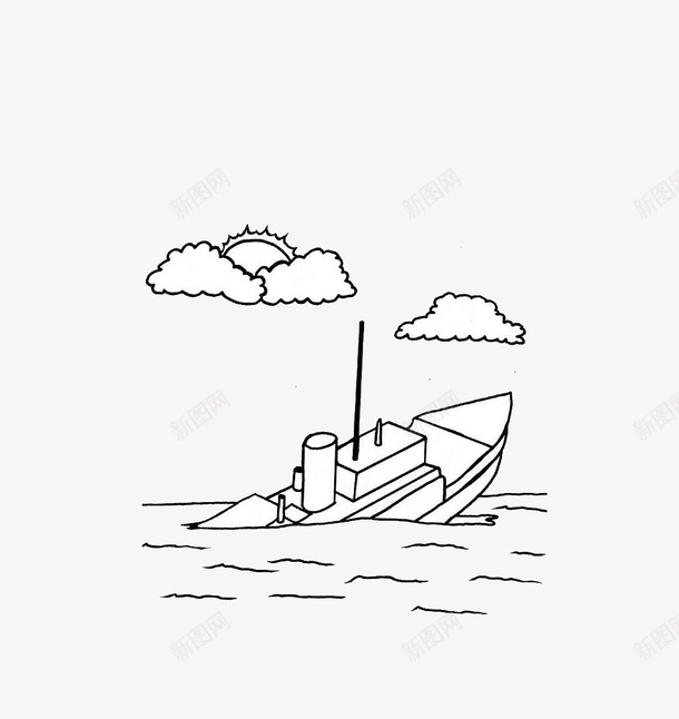 简笔手绘轮船psd免抠素材_新图网 https://ixintu.com 交通工具 简笔手绘 轮船 黑白