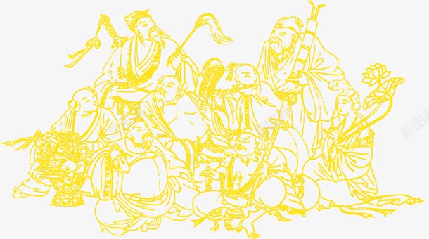 2017中国风金色年画八仙图png免抠素材_新图网 https://ixintu.com 2017 八仙 国风 年画 金色 金色矢量