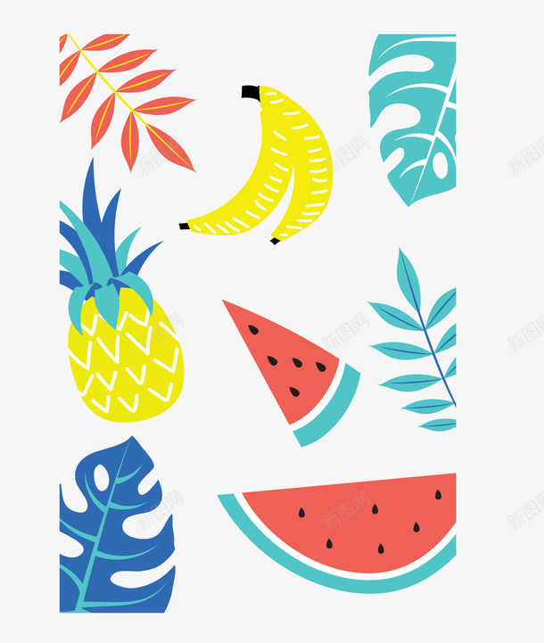 卡通夏日水果花纹矢量图ai免抠素材_新图网 https://ixintu.com 夏日水果 夏日花纹 树叶花纹 水果 水果花纹 矢量png 矢量图