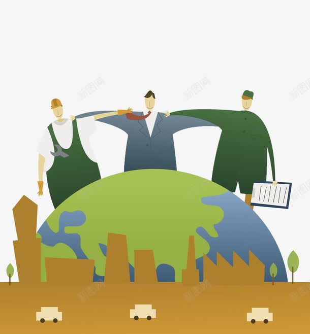 保护地球png免抠素材_新图网 https://ixintu.com 保护地球 保护环境 卡通 地球 手拉手 手绘 绿色 蓝色
