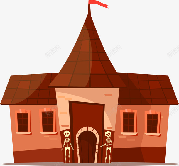 咖啡色卡通骷髅城堡png免抠素材_新图网 https://ixintu.com 咖啡色城堡 建筑 房子 装饰图案 骷髅城堡 鬼屋