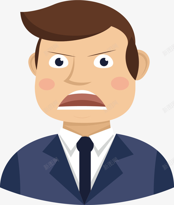 发怒的男职员矢量图ai免抠素材_新图网 https://ixintu.com 卡通手绘 发怒 大嘴 男职员 蓝色 矢量图