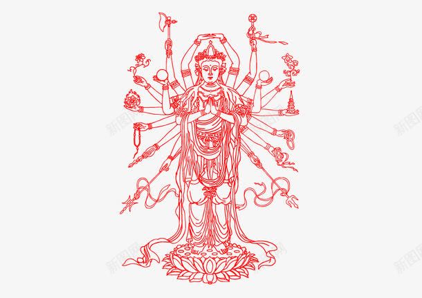 千手观音png免抠素材_新图网 https://ixintu.com 佛教 千手观音舞蹈 女性 神仙 神话 红色