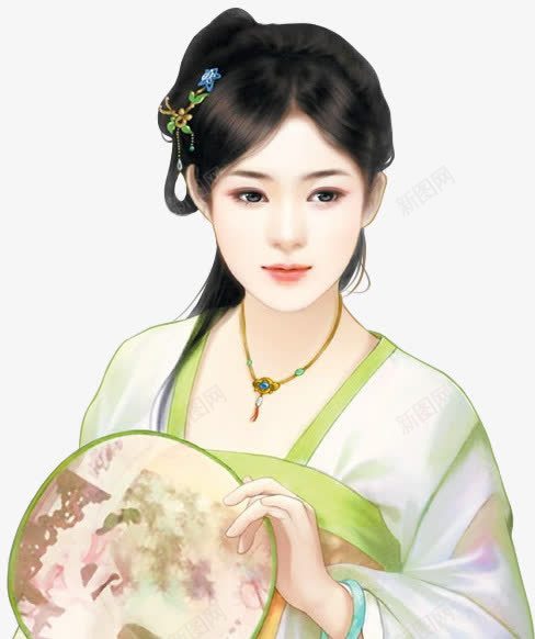 古扇绿裙忧郁女子png免抠素材_新图网 https://ixintu.com 女子 忧郁