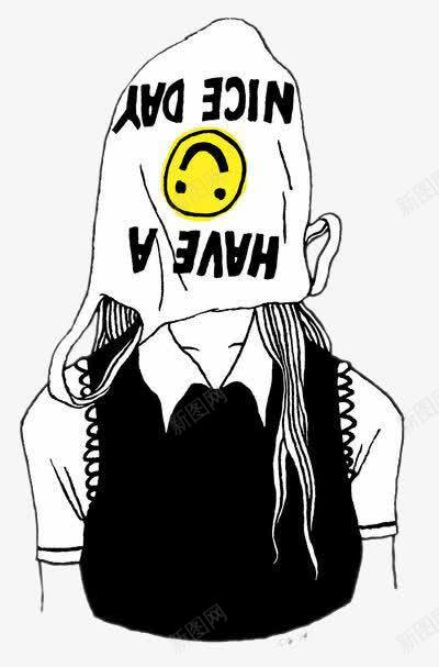 黑白简画戴塑料袋的人png免抠素材_新图网 https://ixintu.com 人 卡通手绘 戴塑料袋 黑白简画