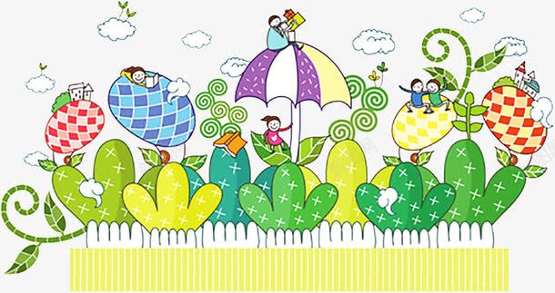 手绘故事书插画png免抠素材_新图网 https://ixintu.com 伞 儿童 绘画仙人掌