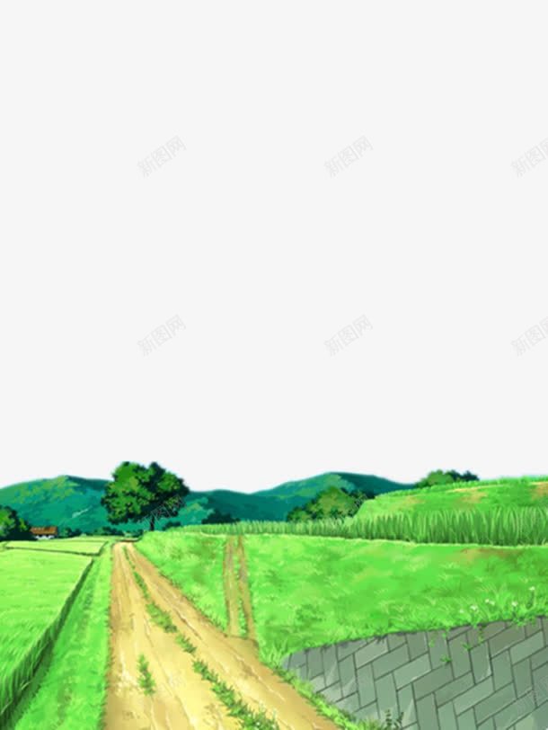 绿草地png免抠素材_新图网 https://ixintu.com 山坡 手绘 树木 绿草地