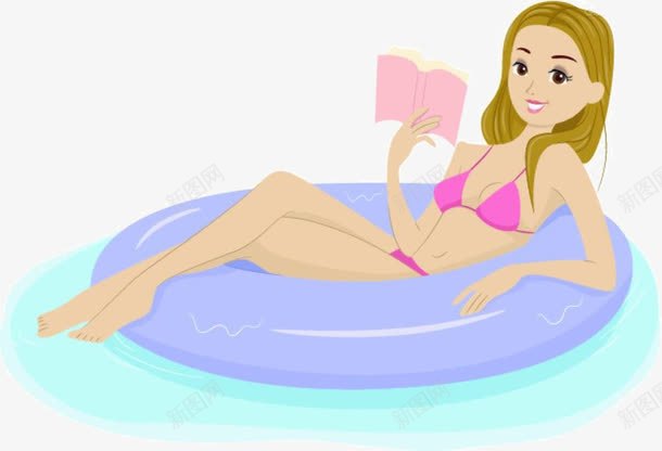 卡通美女洗澡png免抠素材_新图网 https://ixintu.com 卡通 救生圈 洗澡 看书 美女
