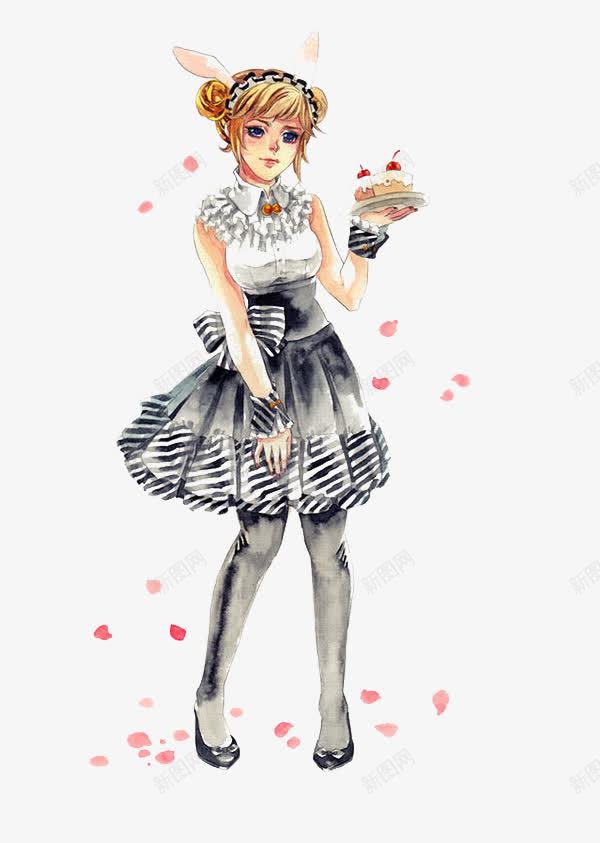 黑白可爱兔女郎png免抠素材_新图网 https://ixintu.com 兔女郎 兔子装 可爱 插画 黑白