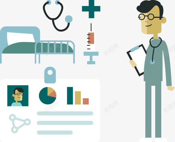 医疗png免抠素材_新图网 https://ixintu.com 医生 听诊器 病例 病床 针