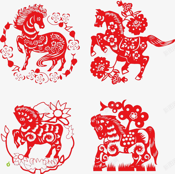 十二生肖马png免抠素材_新图网 https://ixintu.com 中国风剪纸 中国风马 传统工艺 剪纸矢量