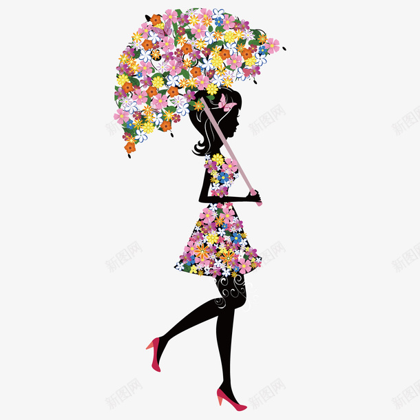 打伞的花姑娘矢量图ai免抠素材_新图网 https://ixintu.com 卡通 打伞 花姑娘 矢量图