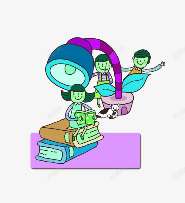 坐在灯下读书的女孩png免抠素材_新图网 https://ixintu.com 书本 人物 儿童 卡通 女孩 孩子 手绘 灯下读书
