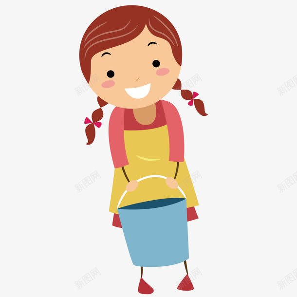 提水桶的女孩png免抠素材_新图网 https://ixintu.com 卡通 女孩 水桶