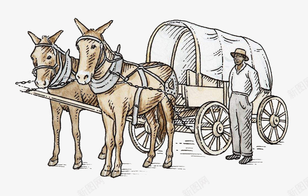 两只骡子在拉车插画png免抠素材_新图网 https://ixintu.com 一种动物 两只骡子拉车 力量大 役畜 插画 耐力强 骡子