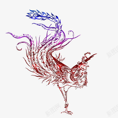 彩色简笔画凤凰站立png免抠素材_新图网 https://ixintu.com 凤凰 彩色 站立 简笔画