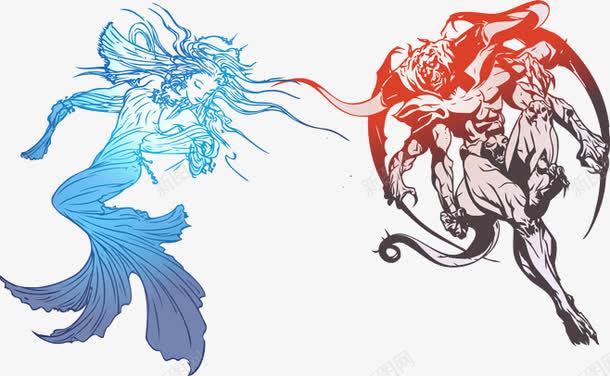 古风动画人物png免抠素材_新图网 https://ixintu.com 动感 古风 怪物 格斗 渐变 裙子